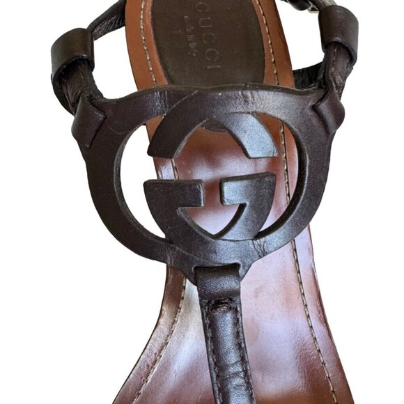 Gucci Wedge Sandals | Interlocking G Logo | Preloved Designer Shoes Sz 10.5 - Picture 7 of 16